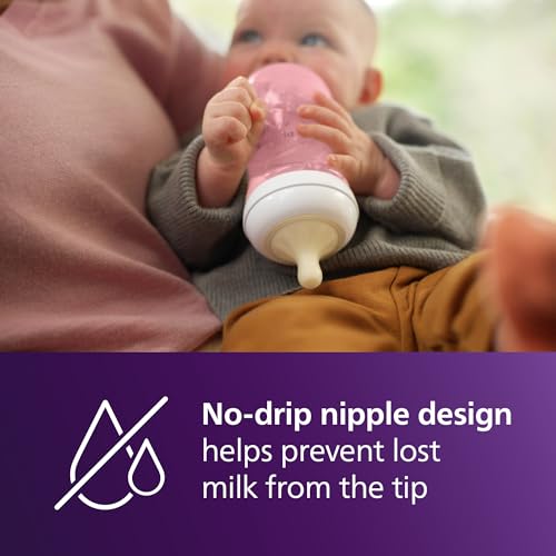 Image of Philips Avent Natural Baby Bottles with Natural Response Nipples (Medium Flow, Flow 3), 9oz, Pink, 4-Pack, SCY903 /14