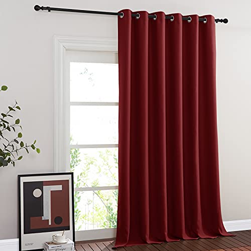 NICETOWN Room Divider Curtain 132 Inches Long, Wide Blackout Sliding Door Curtain for Bedroom, Room Darkening Privacy Window Covering for Patio Door (1 Panel Set, Burgundy Red, 80 x 132 Inch)