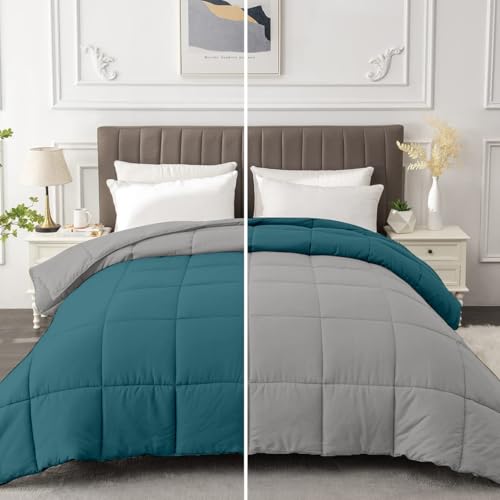Image of Razzai All-Season Comforter 220 GSM | Super Soft Fluffy & Lightweight Comforter Single Bed Comforter (60 inch x 90 inch Inches /152cm x 228cm) - Single Bed Comforter | Silver /Teal