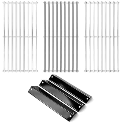 GGC 19 3/4" Stainless Steel Grill Grates and 18-15/16 Porcelain Steel Heat Plates Replacement Parts for Char Griller 3001, 3008, 3030, 4000, 5050, 5252, 5650, 5072 and King Griller 3008, 5252