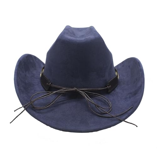 Image of Western Cowboy Hat for Women Men with Band Wide Brim Suede Cowboy Cowgirl Hat Western Style Hat