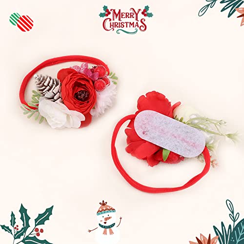 Vobobe Christmas Baby Flower Headbands For Girls, Red Rose Floral Headbands Berries Pine Cones Hairbands For Newborn Infant Toddlers (Christmas Flower) #TOP3
