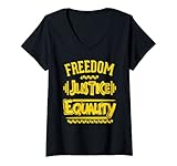 donna libertà giustizia uguaglianza juneteenth america bandiera 4 luglio maglietta con collo a v