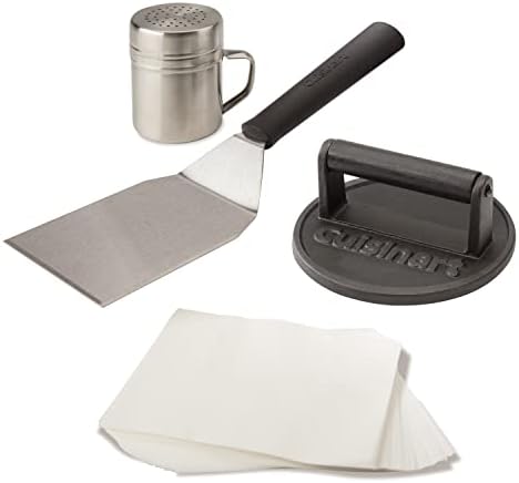 Cuisinart Smash Burger Kit with Cast Iron Burger Press, Spatula, Seasoning Shaker and Patty Papers (CSBK-400C)