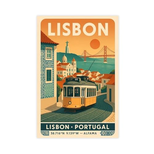 Poster voyage Lisbonne grand format 61x91cm toile retro idee cadeau decoration