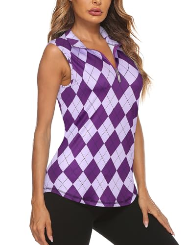 Image of Koscacy Women's Sleeveless Golf Tennis Polo Shirts Zip Up Dry Fit Workout Tank Tops Athletic Shirt