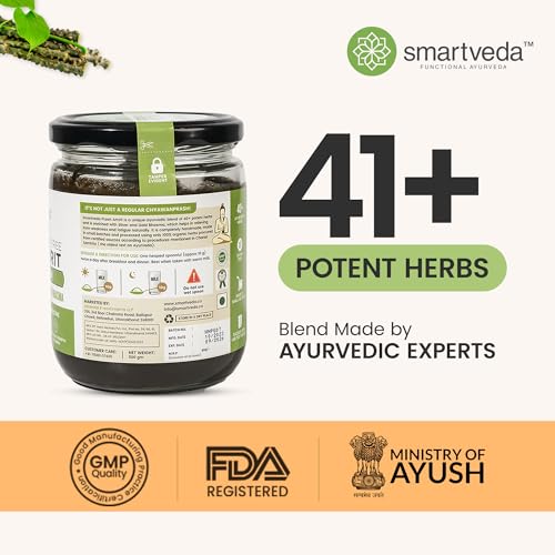 Smartveda Prash Amrit Chyawanprash Sugar Free 500gm | Ayurvedic Blend of 40+ Organic Herbs | Helps Manage Blood Sugar Level | Immunity, Stamina & Strength Booster | Small Batches, Glass Jar