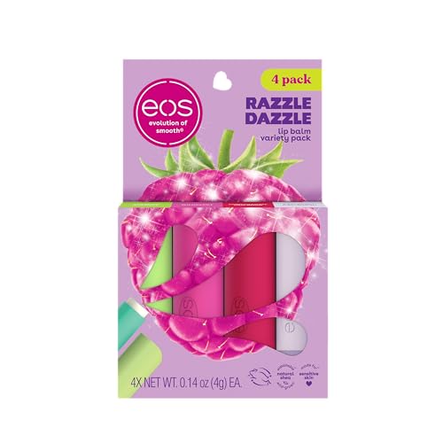eos Razzle Dazzle Protetor labial sortido pacote com 4 g, pacote com 4