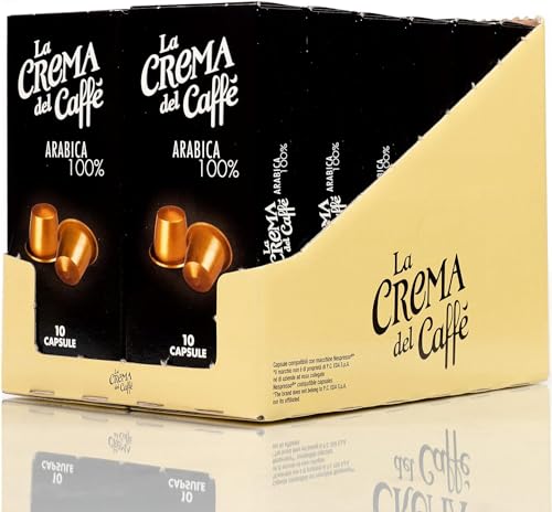 La Crema del Caffè 100% Arabica, 120 Nespresso-kompatible Kaffeekapseln, 100% Arabica-Premiummischung, Zarter und Ausgewogener Geschmack mit Blumigen und Fruchtigen Noten