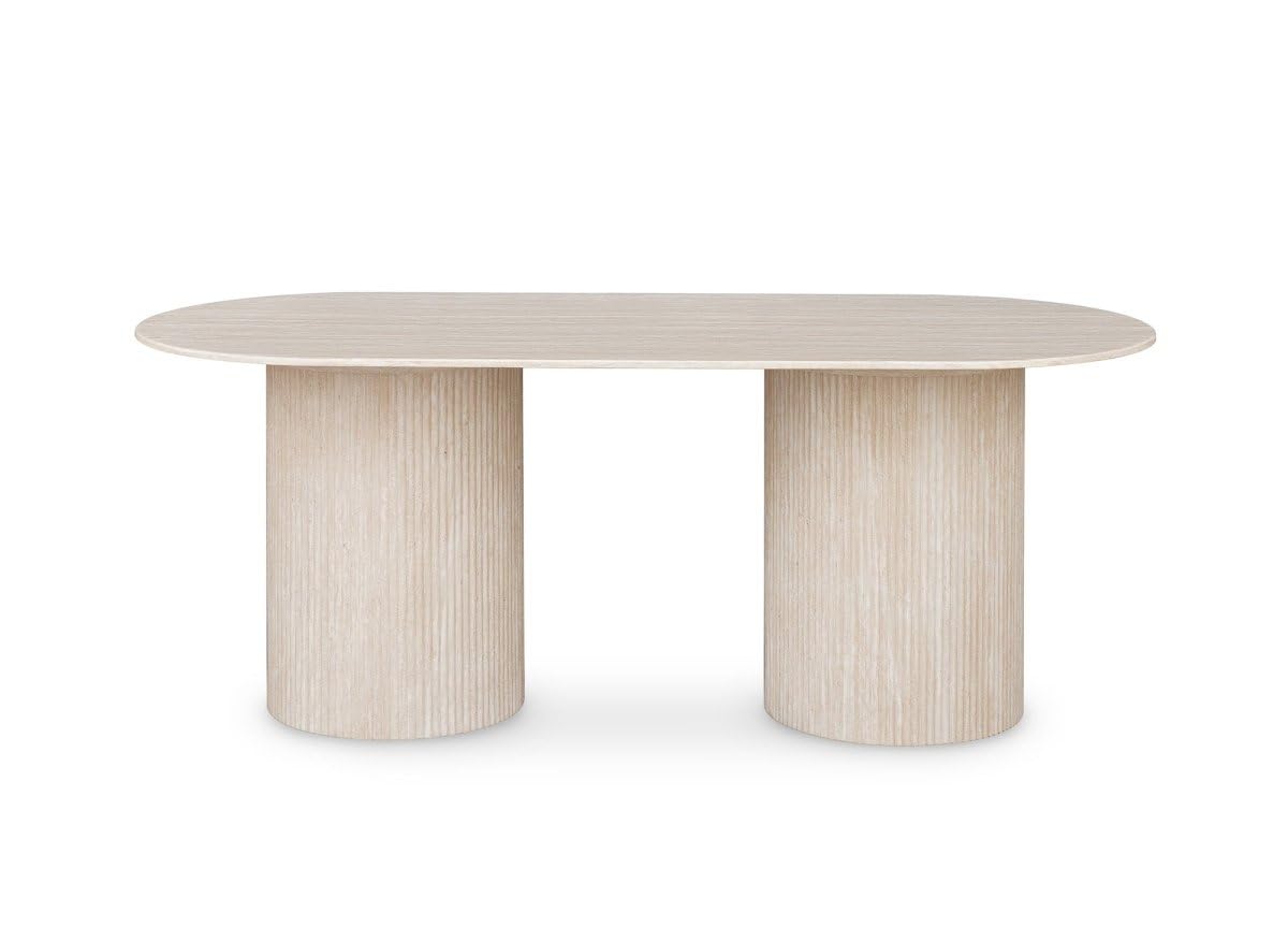 Table à manger ovale en marbre composite beige 8 personnes 200cm DHARA
