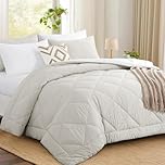 Aisbo Coverless Duvet Super King Size 10.5 Tog - 260x 220cm, Beige Cosy and Lightweight Quilt, Reversible Comforter with 2 Pillowcases, Beige/White