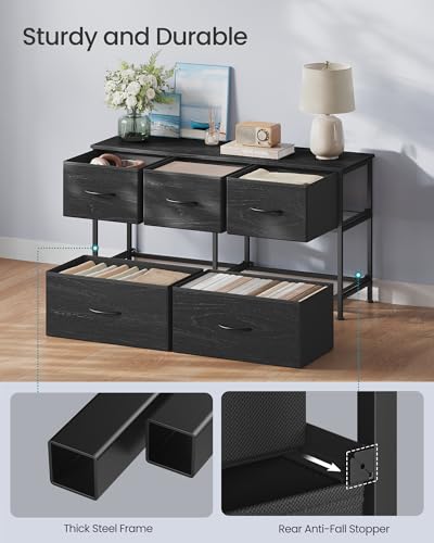 Image of SONGMICS BELLAH Collection - Dresser for Bedroom, Chest of Drawers, Storage Organizer Unit, Closet, Entryway, Steel, 5 Drawers, Modern, Ebony Black ULGS322BE02S