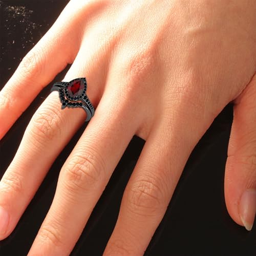 3.0 ctw Black Wedding Ring Set For Women, AAAA Quality Pear Shaped Opal Bridal Wedding Band Two-In-One Halo Engagement Rings, Jewelry Gifts for Anniversary Birthday3