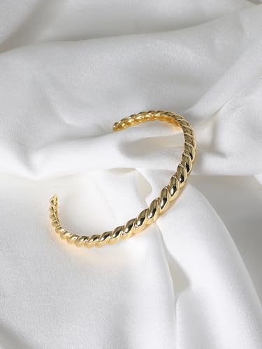 Image of Charm-In Gold Chunky Cuff Bangle Bracelet for Women - 14K Gold Plated Minimalist Lightweight Jewelry Gift