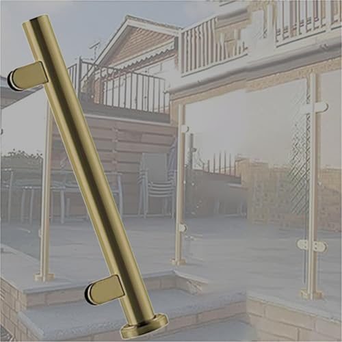 Gold Silver Black Deck Stairway Glass Fence Pole, Stainless Steel Glass Balustrade Railing Post, Outdoor Round Vitreous Railing System Post 24 28 32 36 40 48 in Height(A-Edge,Height 48in/120cm)