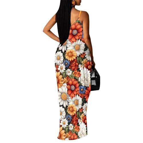 Image of SUZONANA Women's Plus Size Summer Dresses Spaghetti Print Midi Dresses Long Loose Sundresses