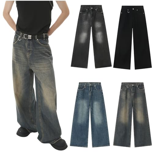 Baggy Jeans Men Vintage Relaxed Fit Bell Bottom Denim Pants with Pockets 60s 70s Retro Trousers Casual Streetwear3