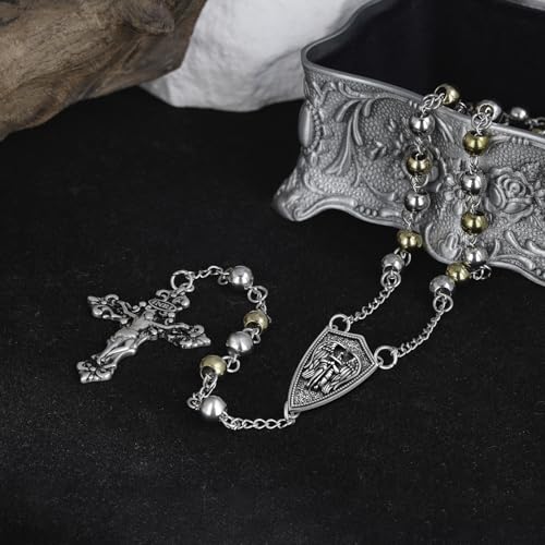 St Michael Rosary for Men Women 925 Sterling Silver Catholic Rosary with Cross Archangel Medal - Rosario de Plata 925 para Hombres Stainless Steel Chain Catholic Prayer Beads2