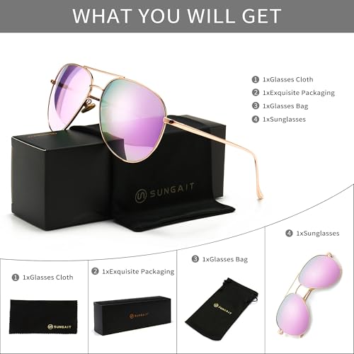 Image of SUNGAIT Women's Lightweight Oversized Aviator Sunglasses