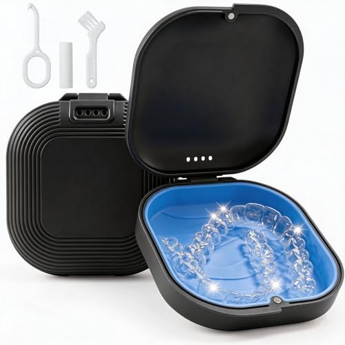 Estojo de retenção com orifícios de ventilação, estojo alinhador para Invisalign, kit de alinhador portátil, forro de silicone removível, caixa de armazenamento ortodôntico com fecho magnético seguro