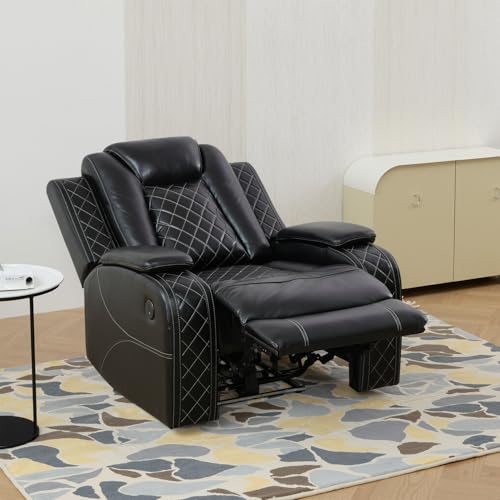 Sillón reclinable negro de cuero artificial con LED miniatura 6