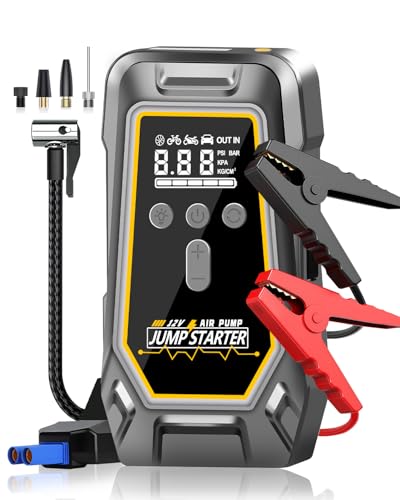 Jump Starter with Air Compressor,Portable Car Battery Booster (8.0 Gas/6.5L Diesel) with 150PSI Auto-Shutoff Tire Inflator,12V Supersafe Lithium Jump Box Car Battery Jumper Starter with LCD Display