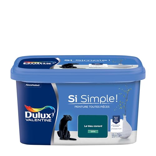 Dulux Valentine Peinture Si Simple Peinture Intérieure Toutes Pièces - Peinture Mur et Plafond, Porte et Plinthe - Couleur : Le Bleu Canard Satin - 2,5 L