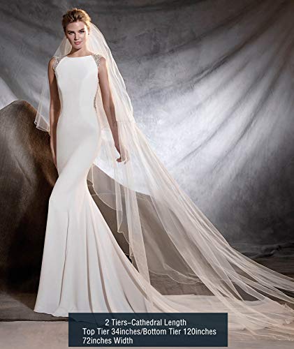 image for Passat Pale Ivory 2 Tiers Fingertip short vintage Wedding veils With B