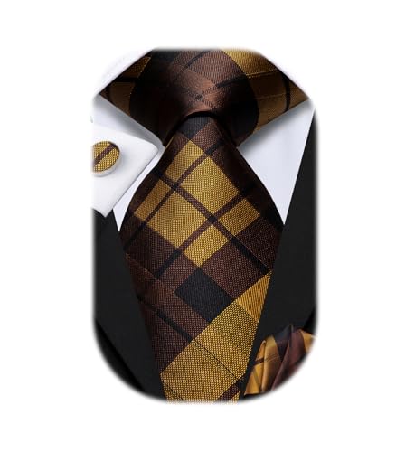 Image of Hi-Tie Mens 70inches Tie Set Extra Long Necktie for Men Cufflinks Handkerchief Big Tall Men Business Wedding