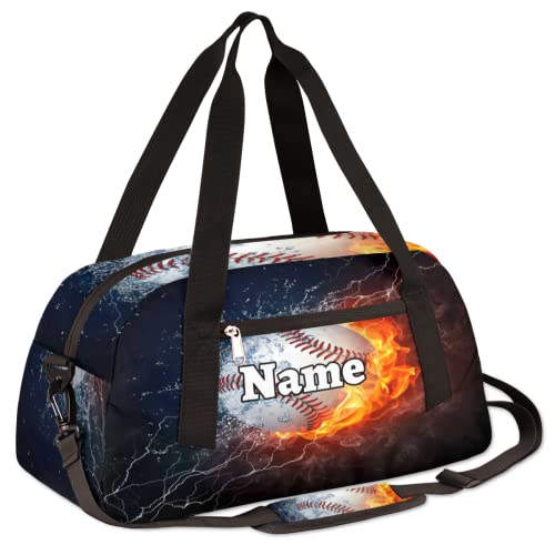 Baseball Custom Name Kids Duffel Overnight Bag for Little Boys Girls Teen, Burning Baseball Personalized Small Gym Sport Duffel Bag Travel Weekender Tote Dance Bag, Customized Kids Gifts3