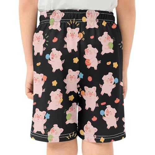 Funny Pink Pigs Boys Active Basketball Shorts Lightweight Summer Sports Shorts with Pockets for Kids3