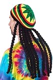 DIYDECAL Rasta Beanie Hat with Black Dreadlocks Wig Costume Dreads Hats