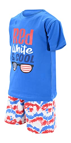 Image of Boys 2pc Shorts Set Outfit Short Sleeve Shirt with Bold Applique Print and Shorts