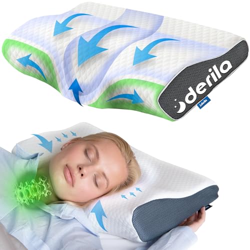 Derila Cervical Neck Pillow for Sleeping - Support Pillow for Back Stomach Side Sleeper Contour Memory Foam Pillows for Shoulder Relief for Women 19.7 x 11.8 x 3.9