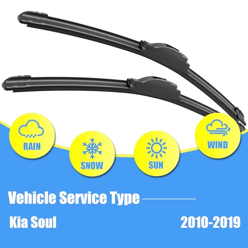 Image of Gavimnal Silicone Wiper Blades Replacement For Kia Soul 2010-2019 | 24 inch+20 inch Front & 11 inch Rear, All-Weather, Streak-Free, OE-fit, Quiet, Easy One-Click Install