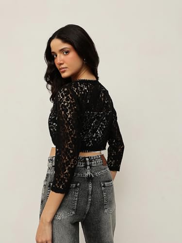 Image of ESPRESSO Women Designer Lace Front Tie Up Short Shrug /Cardigan (Regular and Plus Size)