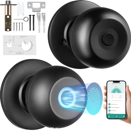 Happybuy Smart Door Knob, Biometric Bluetooth Fingerprint Lock, APP Control, Easy Installation, for Home, Office, Bedroom, Hotel, Black