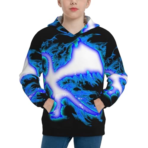 Blue Flame Dragon Boy, Girls Sports Shirt Youth Pullover Fashion Hooded Sweatshirt3