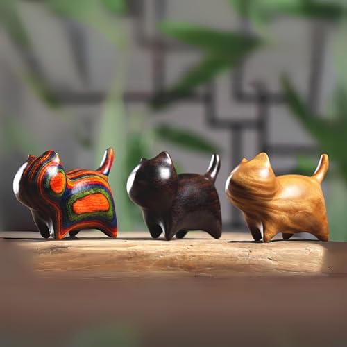Decorative Sandalwood Cat Figurines for Desks, Home, Office Desk,...