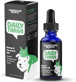 Homescape Pets - Daily Thrive - Hemp Oil & Turmeric Anti-Inflammatory for Cats & Dogs - Calms Aches & Pain - Enhances Energy & Reduces Discomfort, Supports Immune System - Organic Hemp & Curcumin
