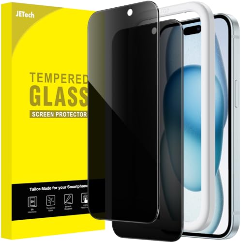 JETech Privacy Screen Protector for iPhone 15 Plus 6.7-Inch, Anti-Spy Tempered Glass Film with Easy Installation Tool, 2-Pack by JETech - Used condition - US$6.77