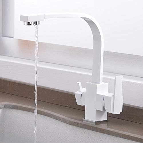3-Wege-Küchenarmatur, 360° schwenkbarer Wasserfilter-Wasserhahn, Doppelausgang, Heiß- und Kaltmischer, Unterspüle, weiße Küchenarmatur für einfache Filtration & vielseitigen Einsatz