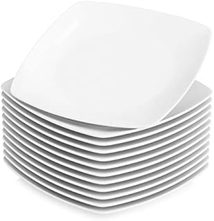 MALACASA, Series Julia, 6.5" Dessert Plate Ivory White Porcelain Square Side Plate Snack Plate Salad Plate, Pack of 12 (16.7 * 16.7 * 2cm)