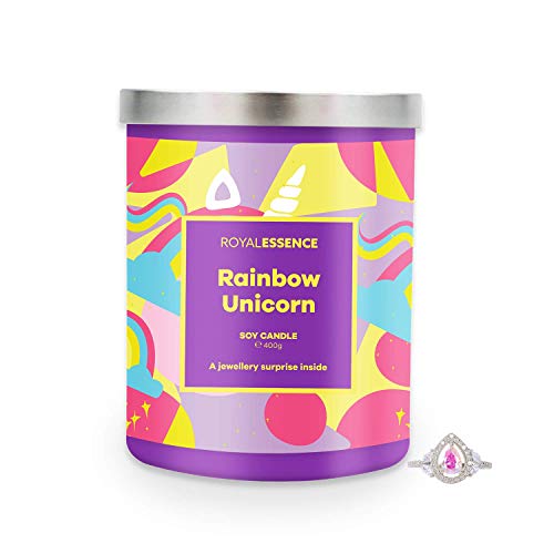 Royal Essence Rainbow Unicorn Jewellery Candle (Surprise 925 Sterling Silver Jewellery Valued at $50 to $3,000) 90-100 Hours Burn Time, Ring Size 10