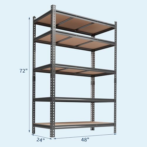 Image of 5-Tier Heavy Duty Adjustable Metal Storage Unit, 72 inch h x 48 inch w x 24 inch d, for Garage, Basement, Warehouse, Pantry, Closet, Kitchen, Black