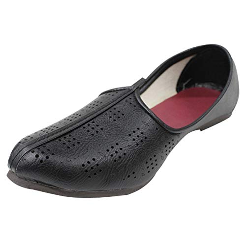 Stop n Style Black Mens Punjabi Jutti Sherwani Jutti Traditional Shoes Jalsa Nagra Shoes Khussa Punjabi Jutti