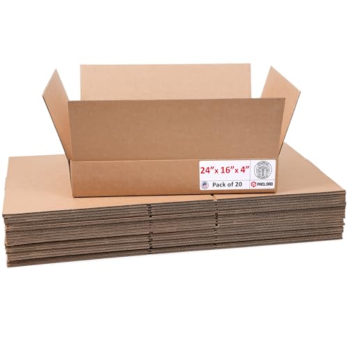 Image of Flat Cardboard Boxes 24 inchL x 16 inchW x 4 inchH (Pack of 20) - USA-Made Packing Boxes for Moving, Shipping, or Storage - USPS, UPS, FedEx Approved - Professional Packing Supplies for Moving