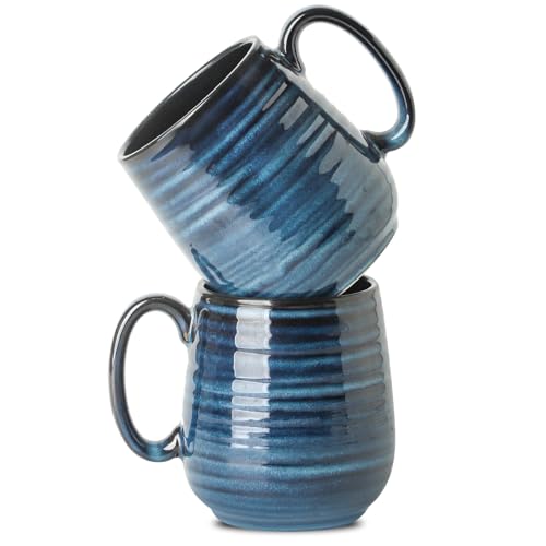 Tikooere 20 oz Stoneware Coffee Mugs (Set of 2) Blue