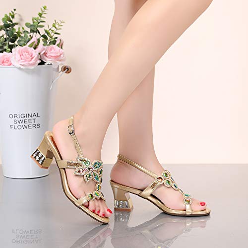 Image of Women's Handmade Rhinestones Crystal Heel Evening Bridal Wedding Prom Sandals Heeled 6.5 cm