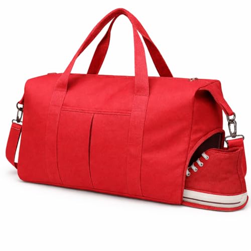 Bolsa Mala de Viagem Super Grande 40L – Poliéster Resistente, Compartimentos com Zíper, Bolso Impermeável, Alças Removíveis, Transversal Unissex (Vermelho)